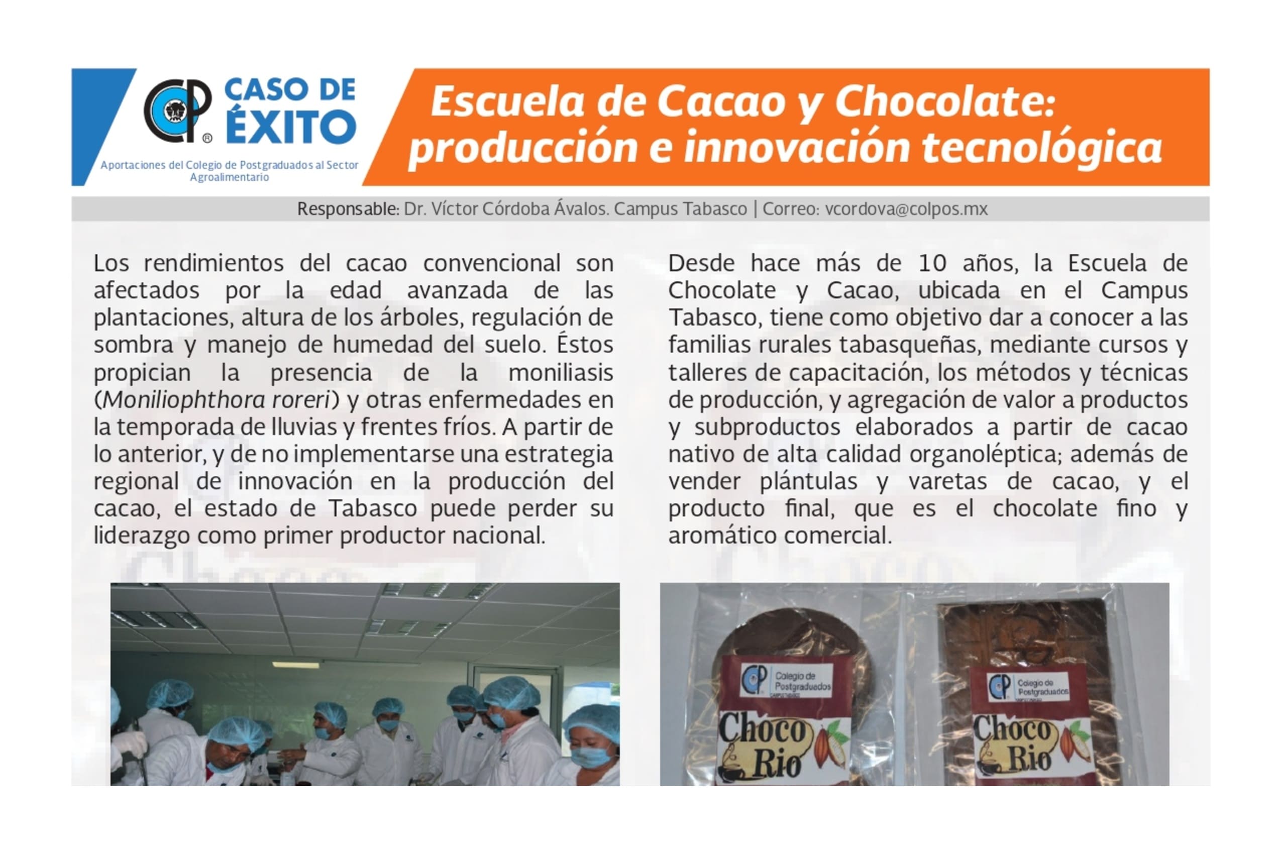 Escuela de Cacao y Chocolate: producción e innovación tecnológica.