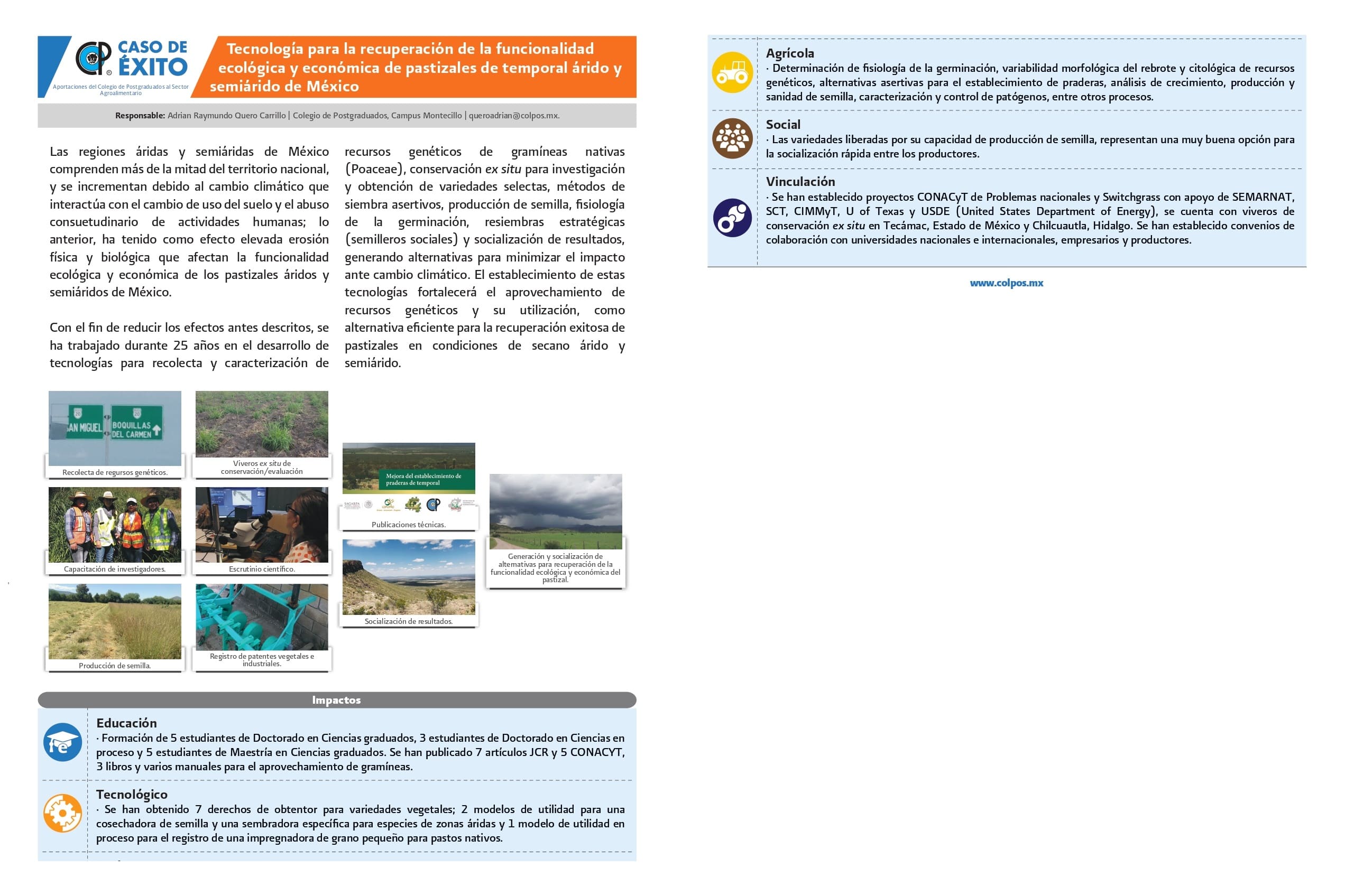 Tecnología para la recuperación de la funcionalidad ecológica y económica de pastizales de temporal árido y semiárido de México.